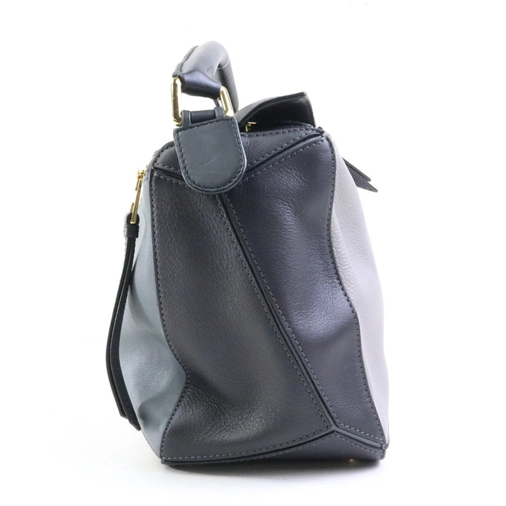 Loewe Navy Shoulder Leather Handbag Gray Bag Gold White Puzzle Blue Gold White